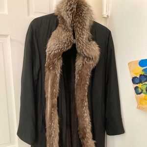 Top resistance fabric.. removable mink coat is just below knee..size  large